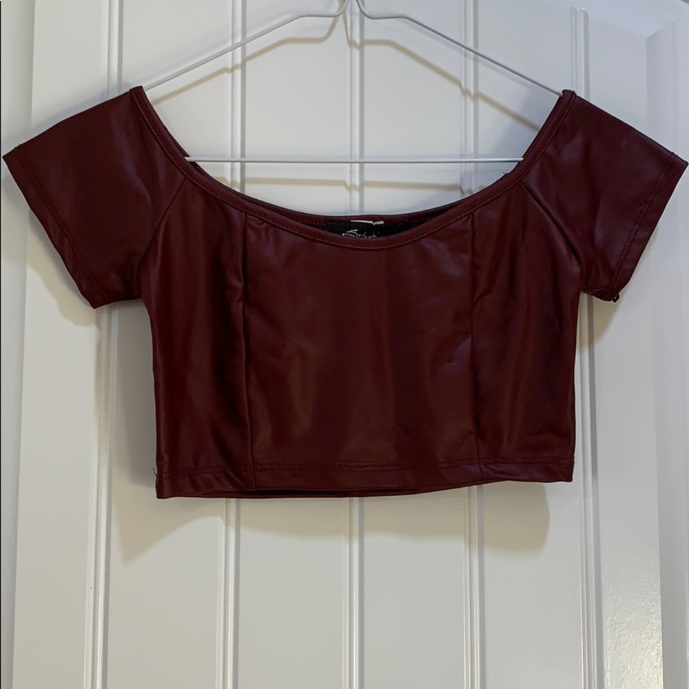 Maroon pleather crop top